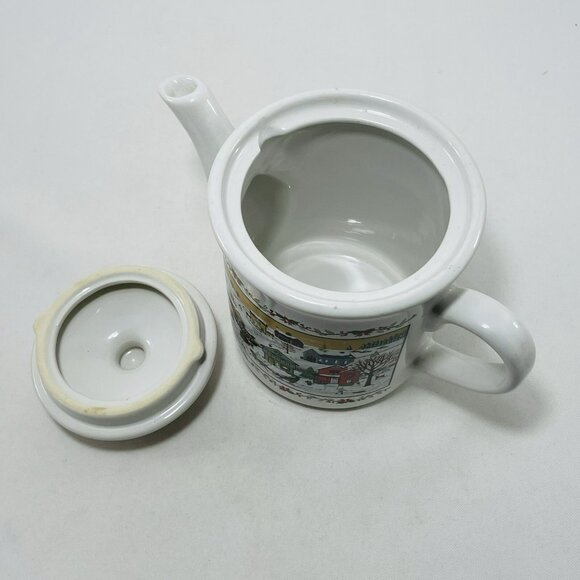 Vintage Russ Christmas Teapot Pot Jug Jar Pitcher Village Town Snow Winter 9690 - Picture 4 of 12